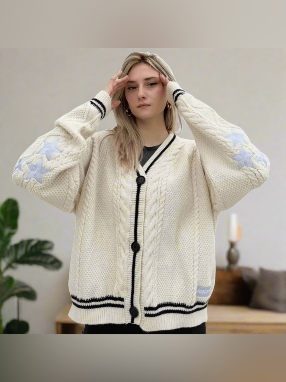Taylor Swift Folklore Inspired Cardigan Cream Star Knit Sweater
